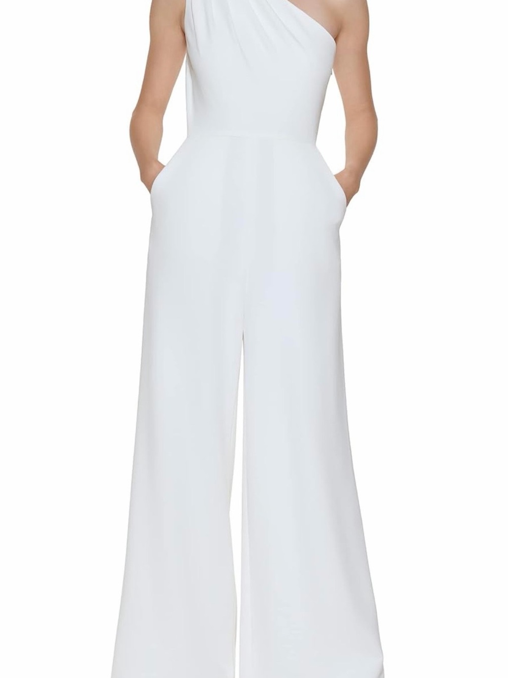Calvin Klein One-Shoulder White Wide-Leg Jumpsuit
